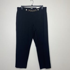 Anne Klein XL Black Pull On Slim Ankle Career Pants Stretch Chain Link Detail